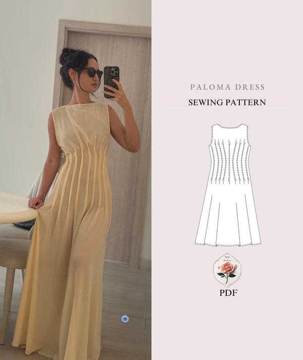 Paloma Dress Sewing Pattern | Maxi A-Line Dress Pattern | Pintuck Bodice Dress | Sleeveless Summer Dress | Sizes XXS–2XL | PDF Download
