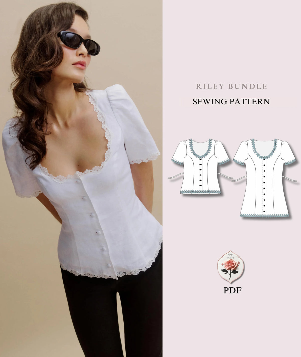 Riley Bundle | Vintage Inspired Top & Dress Pattern | Puff Sleeve Sweetheart Set | Sizes XXS–2XL | Easy Sewing Pattern | INSTANT DOWNLOAD