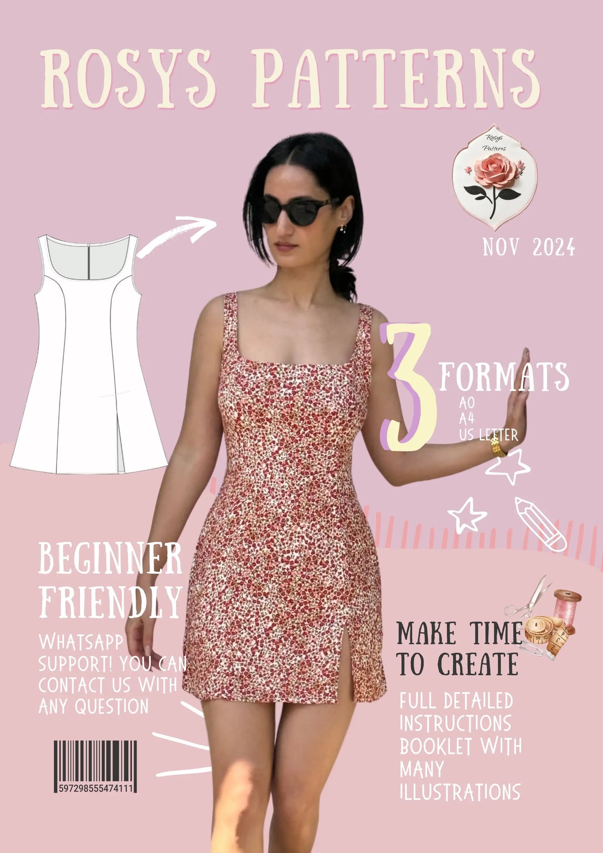 90s Mini Side Slit  Dress PDF Pattern