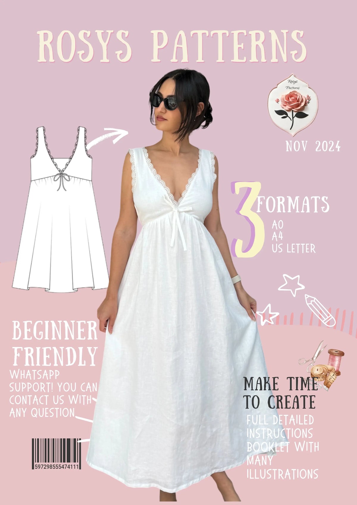 Babydoll Dress Sewing Pattern A Line Frill V Neck Rosys Patterns Babydoll Dress Sewing Pattern A Line Frill V Neck Rosys Patterns