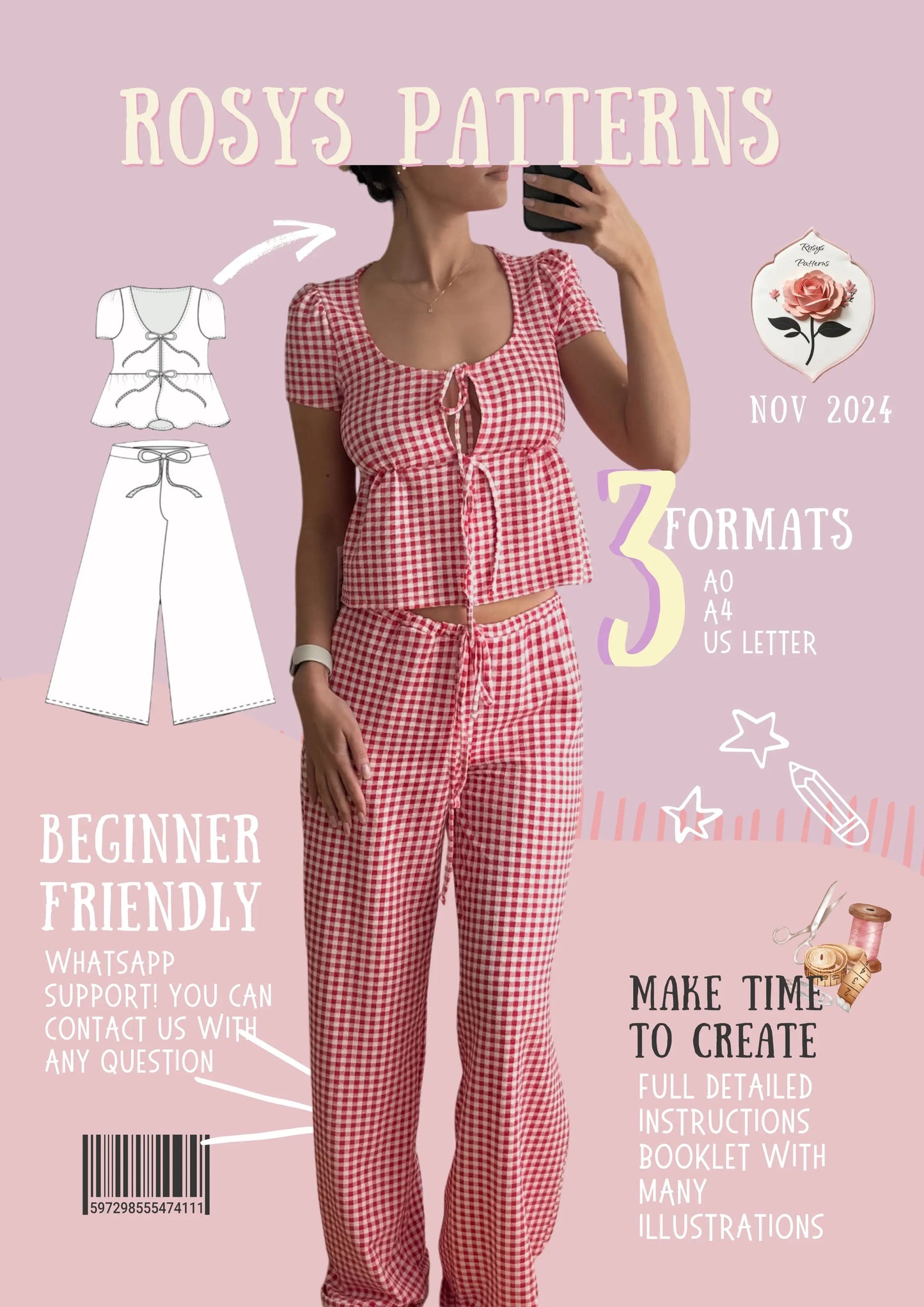 Milkmaid Top + Pants Sewing Pattern Tie Crop Top Wide Leg Pants