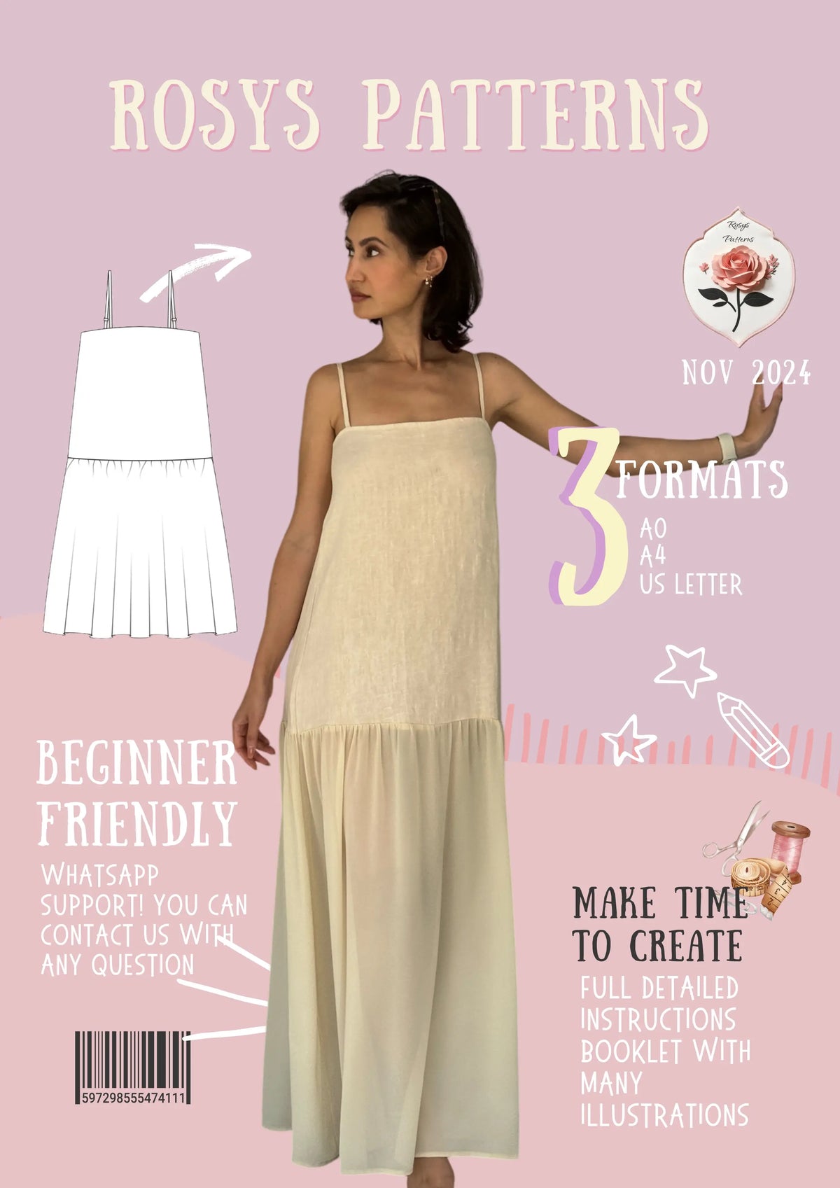 Spaghetti Strap Maxi A Line Dress PDF Sewing Pattern Rosys Patterns Spaghetti Strap Maxi A Line Dress PDF Sewing Pattern Rosys Patterns