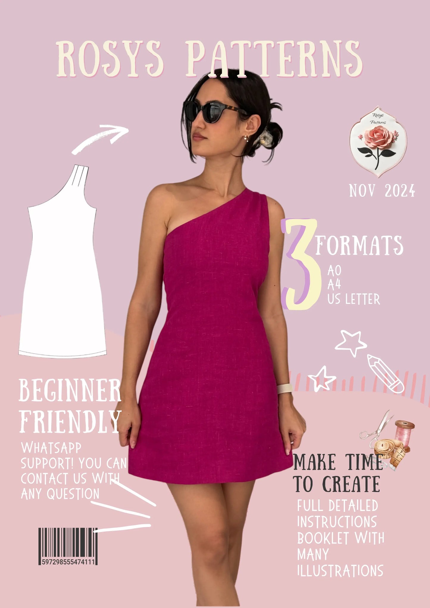 One Shoulder Mini Dress Sewing Pattern