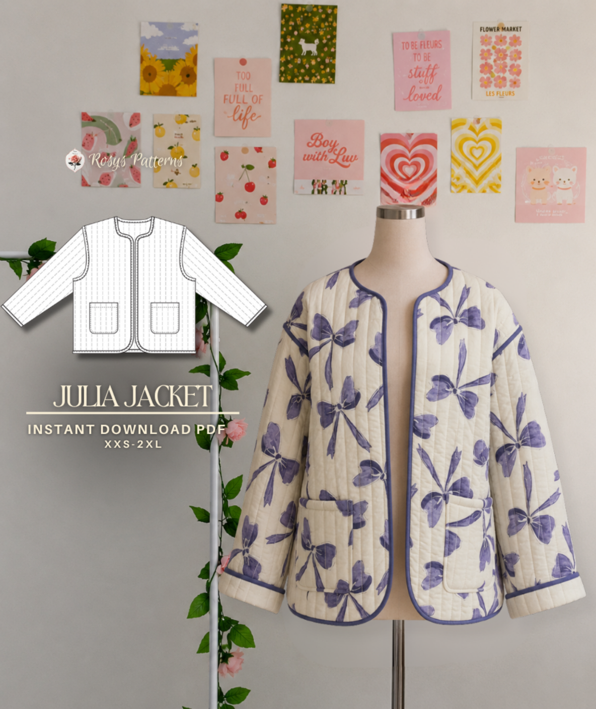 Quilted Jacket Sewing Pattern PDF Beginner Sizes 2XS-5XL