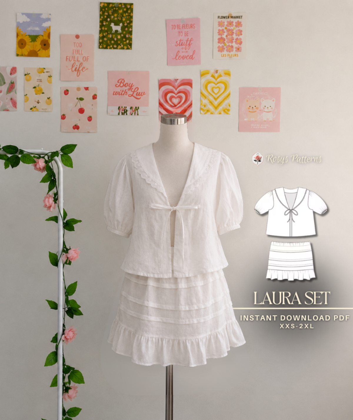 Sewing Pattern Mini Skirt Tie Front Shirt PDF Sewing Pattern