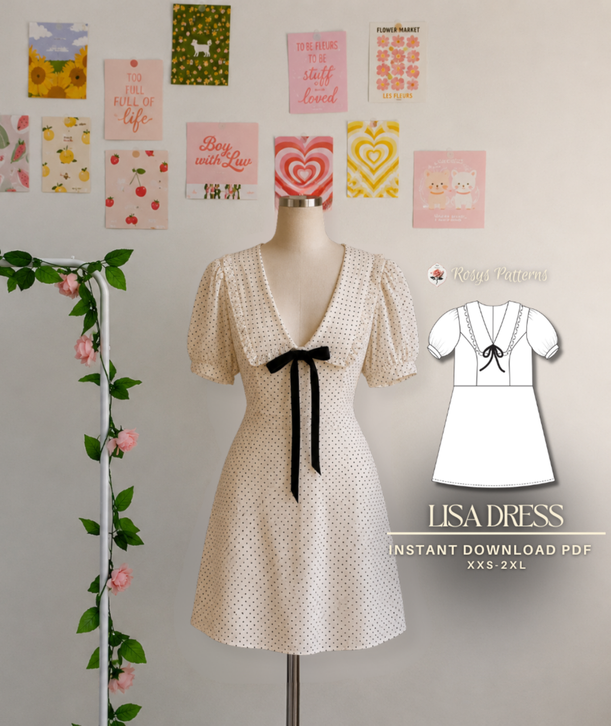Peter Pan Collar Mini Summer Dress PDF Sewing Pattern Babydoll