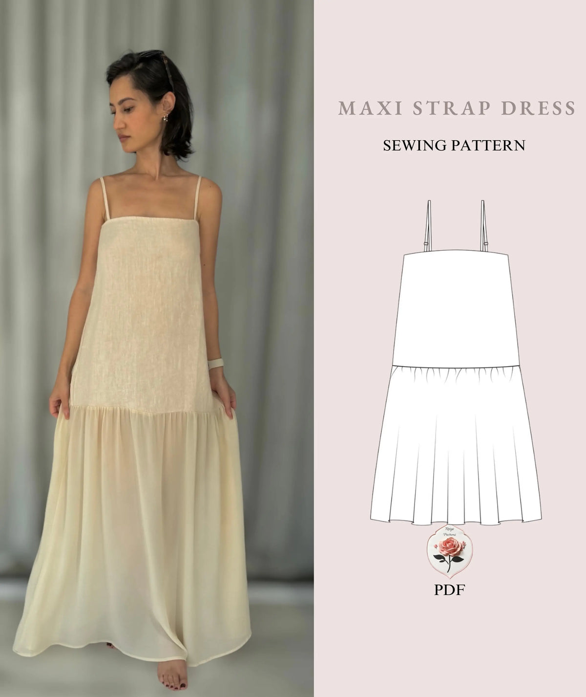 Spaghetti Strap Maxi A Line Dress PDF Sewing Pattern Spaghetti Strap Maxi A Line Dress PDF Sewing Pattern