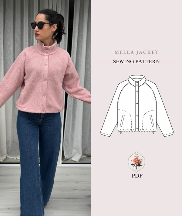 Mella Jacket | Sizes XXS–2XL | Beginner Snap-Button Fleece Jacket | Cozy Raglan Sleeve Outerwear | Instant PDF Download