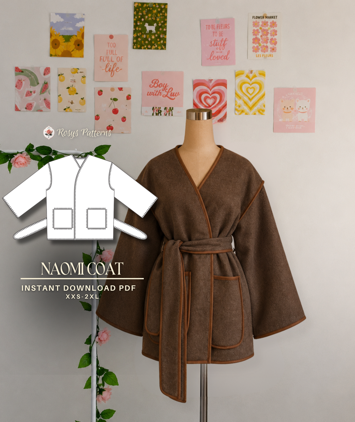 Oversize Wool Coat Beginner Sewing Pattern PDF XXS-XXL
