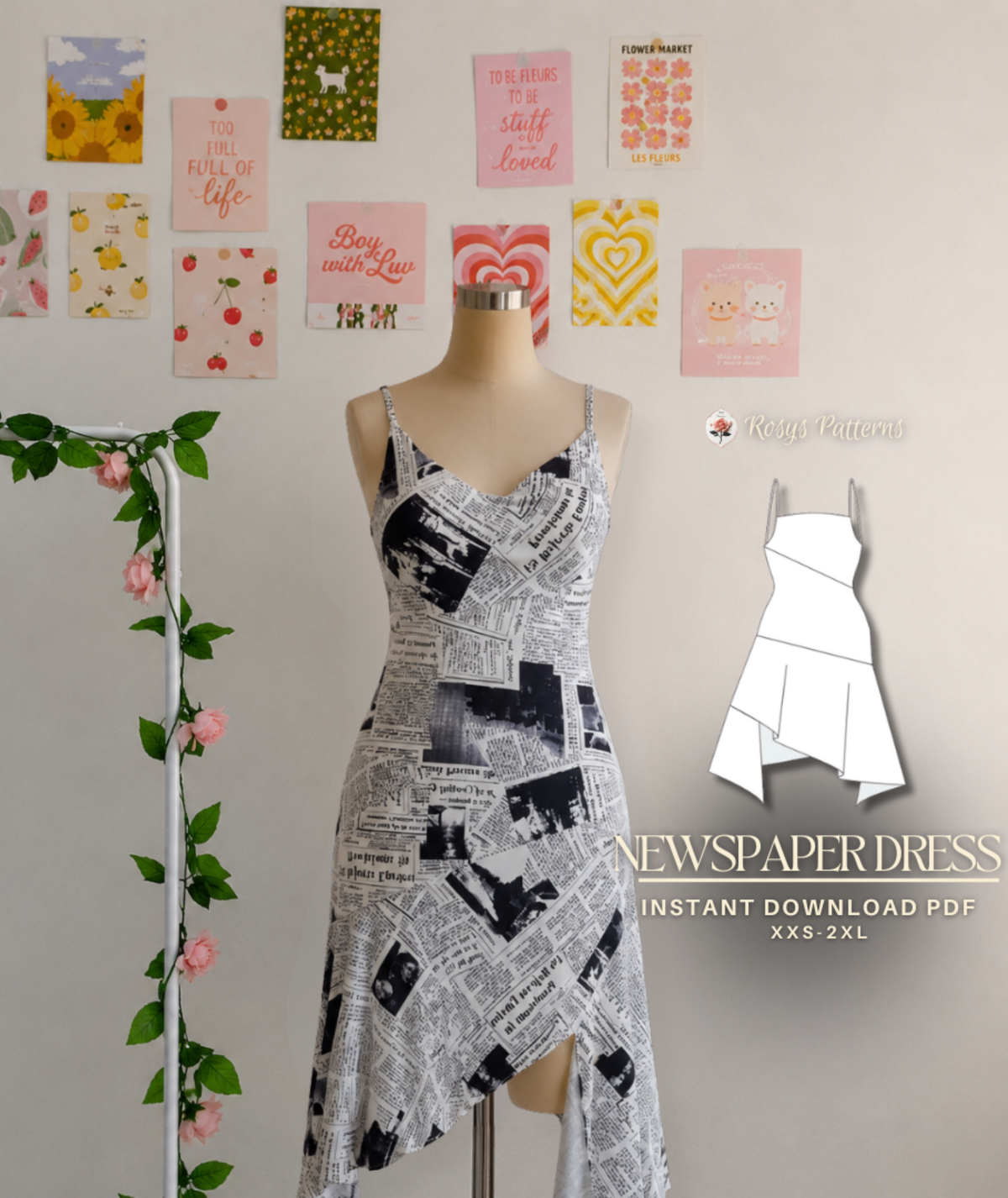 Carrie Bradshaw Sex and the City Newspaper Dress Sewing Pattern Instant Download PDF
