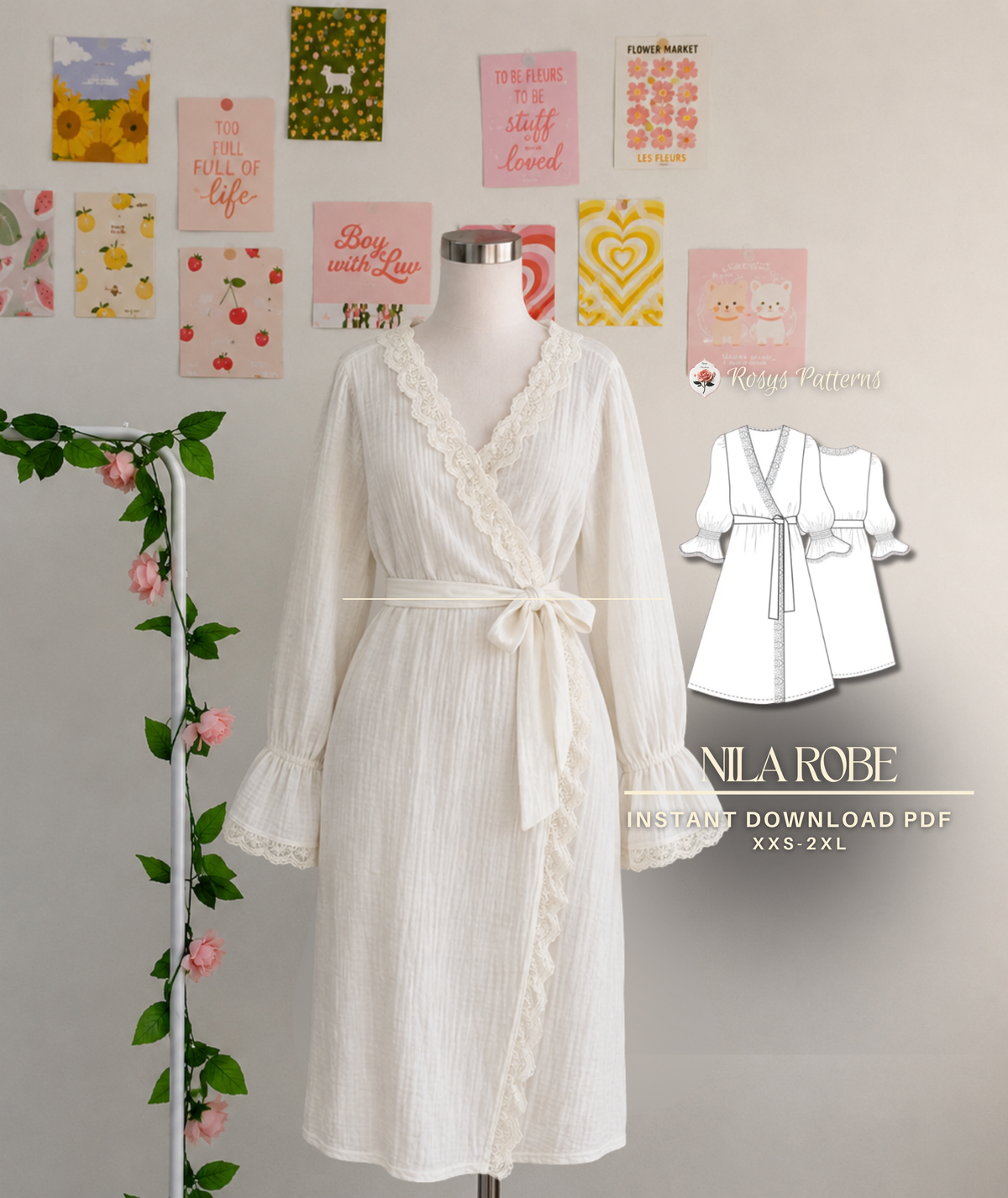 Robe + Maternity Pattern | Womens Loungewear Pattern | PDF Sewing Pattern | Kimono Morning Robe | Easy Sewing Pattern | INSTANT DOWNLOAD
