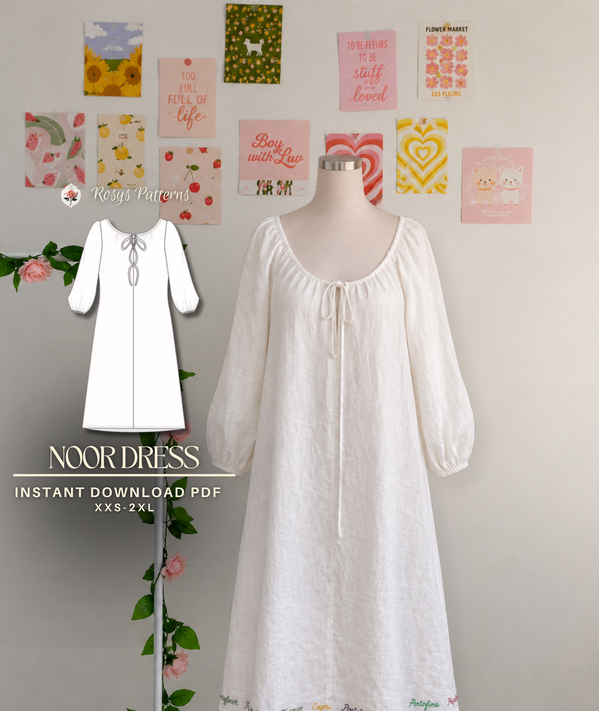 Long Sleeve Maxi Smock Dress Beginner Sewing Pattern