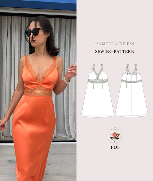 Lace Slip Dress Sewing Pattern | Sizes XXS–2XL | Satin Evening Dress with Lace Detail | Instant PDF Download