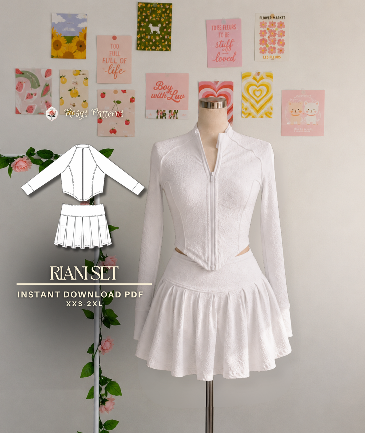 Sporty Zip-Up Jacket & Pleated Skort with Built-In Shorts | | Sizes XXS–2XL | Beginner-Friendly Activewear Pattern | INSTANT DOWNLOAD