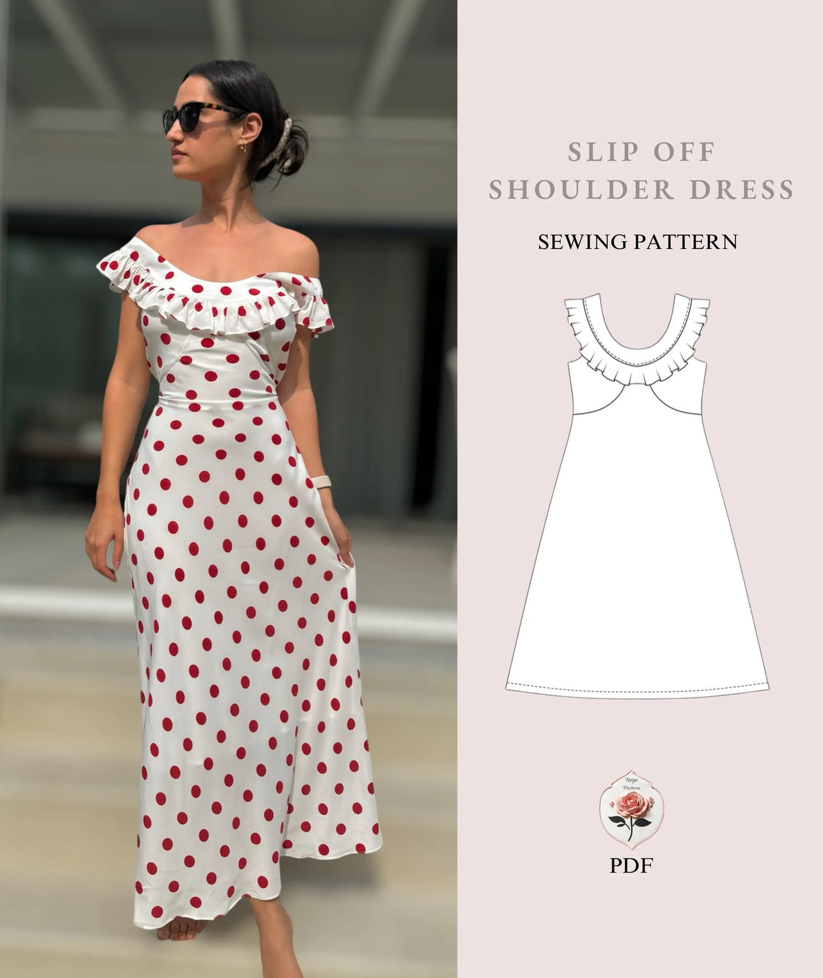 Slip Off Shoulder Bias A Line Maxi Dress | Easy Sewing Pattern Rosys Patterns Slip Off Shoulder Bias A Line Maxi Dress | Easy Sewing Pattern Rosys Patterns