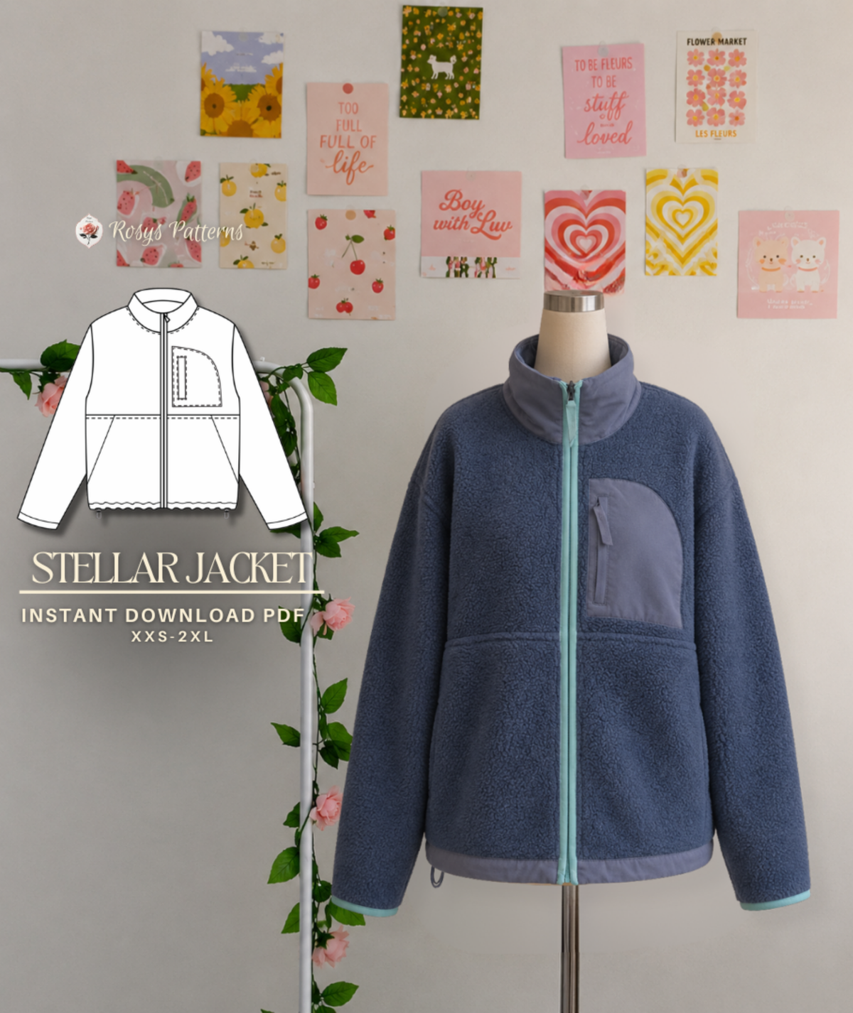Stellar Fleece Jacket Sewing Pattern | Sizes XXS–2XL | Easy Zip-Up Jacket | Beginner-Friendly Outerwear | Instant PDF Download