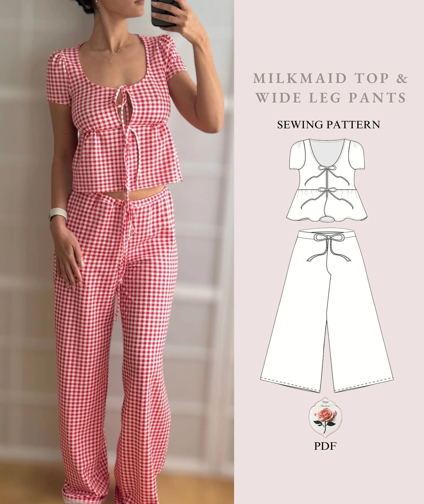 Milkmaid Top + Pants Sewing Pattern Tie Crop Top Wide Leg Pants