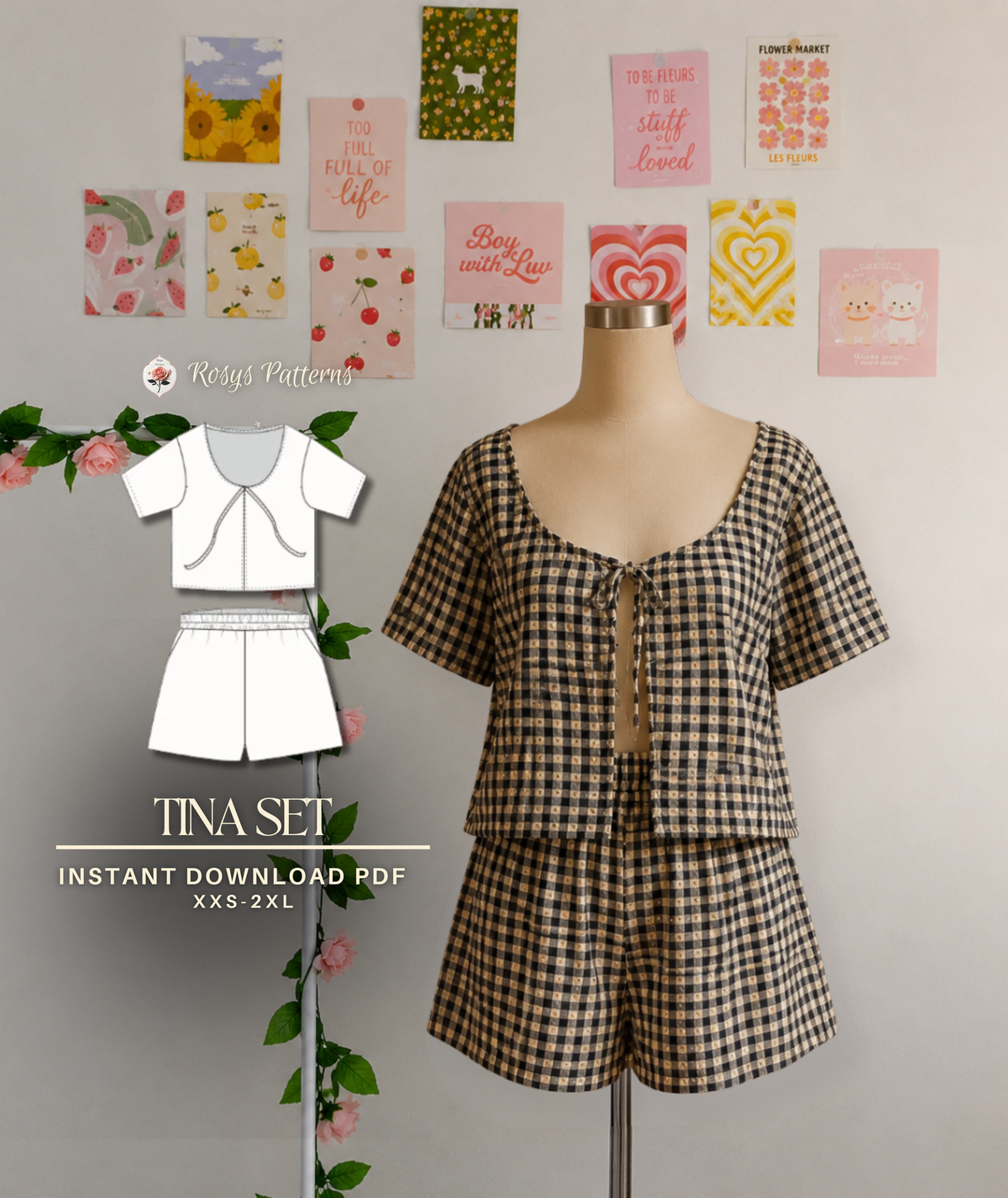 Tie Top & Wide Leg Shorts Set Beginner Sewing Pattern PDF