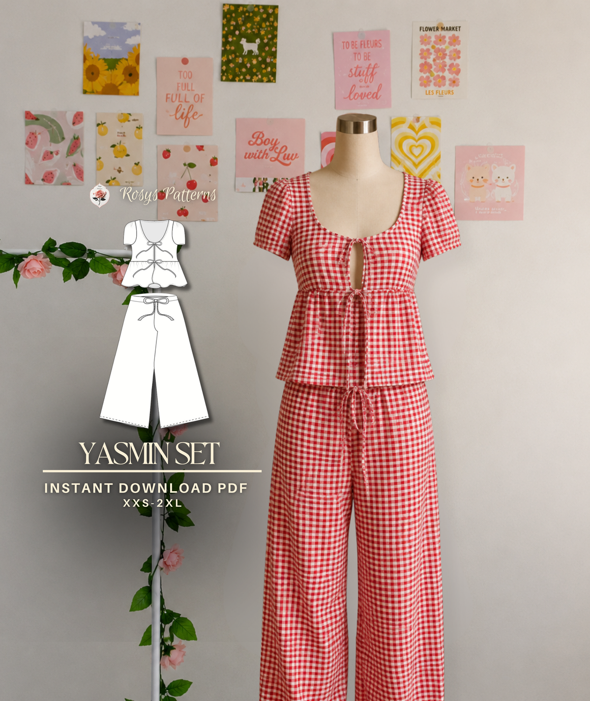 Milkmaid Top + Pants Sewing Pattern Tie Crop Top Wide Leg Pants
