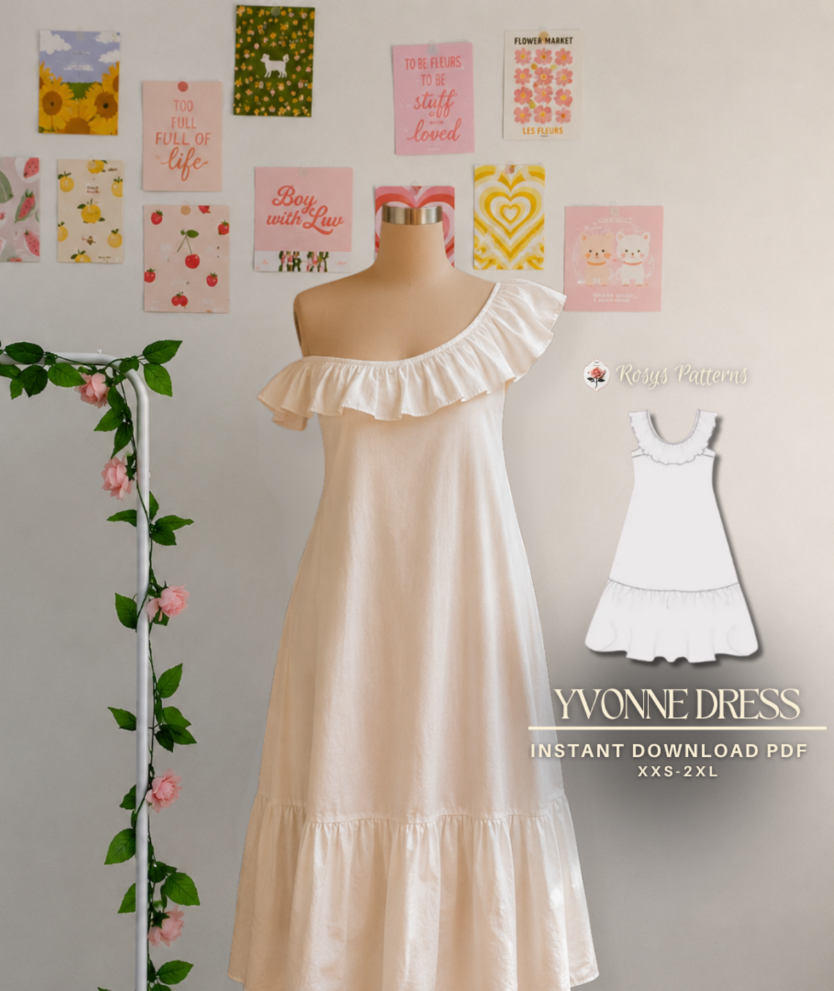 Ruffle Dress Summer Off Shoulder digital PDF Pattern