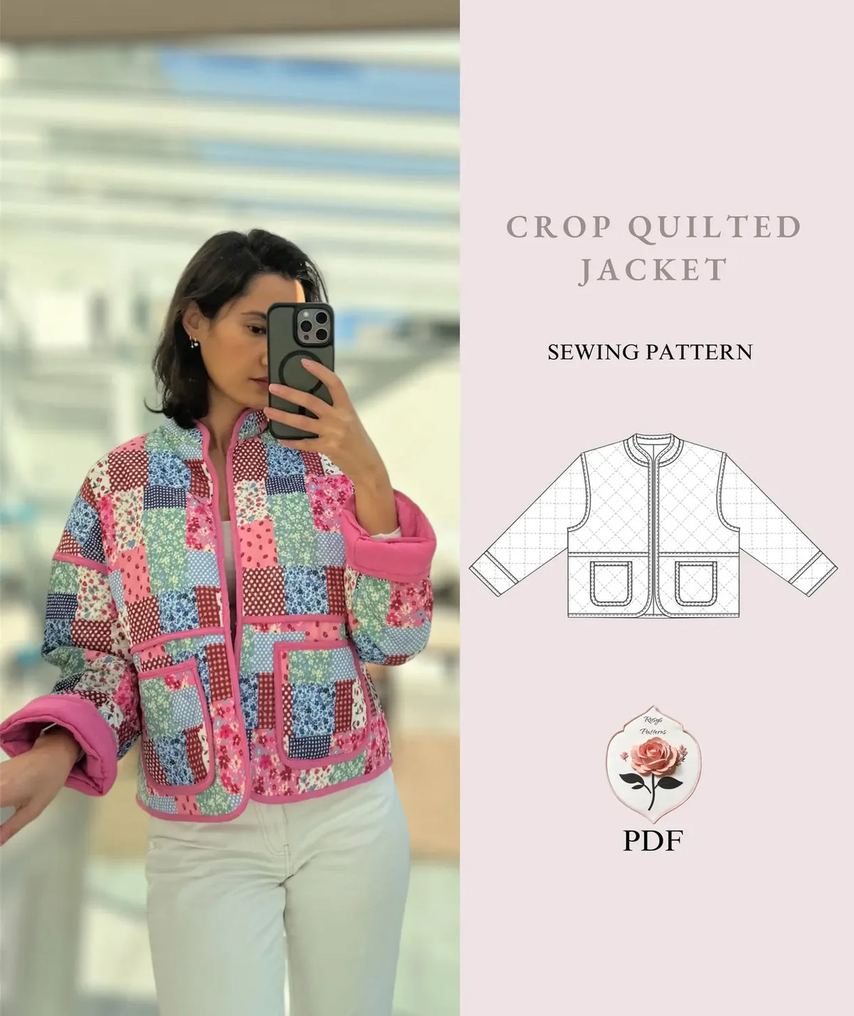 Crop Quilted Jacket Sewing Pattern Beginner Friendly PDF