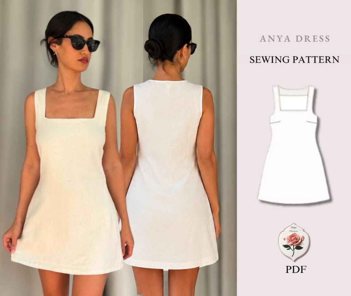 Anya Dress | Square Neck Mini Dress Pattern | A Line Mini Dress Pattern | Sewing Tutorial Video | Summer Dress Pattern | INSTANT DOWNLOAD
